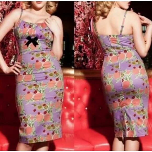 Mary Blair by Pinup Couture Lips and Roses Evangeline Wiggle Dress Medium - Picture 2 of 10